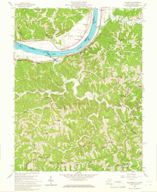Classic USGS Glenwood West Virginia 7.5'x7.5' Topo Map Image