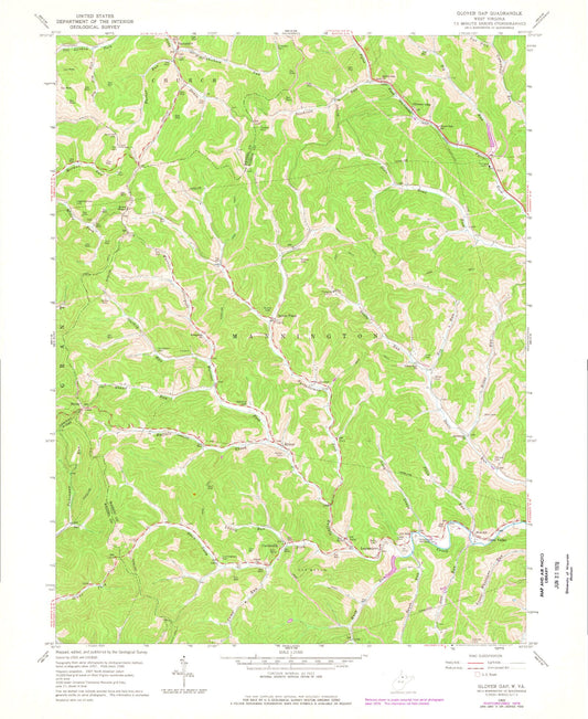 Classic USGS Glover Gap West Virginia 7.5'x7.5' Topo Map Image