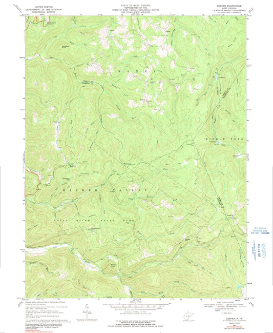 Classic USGS Goshen West Virginia 7.5'x7.5' Topo Map Image