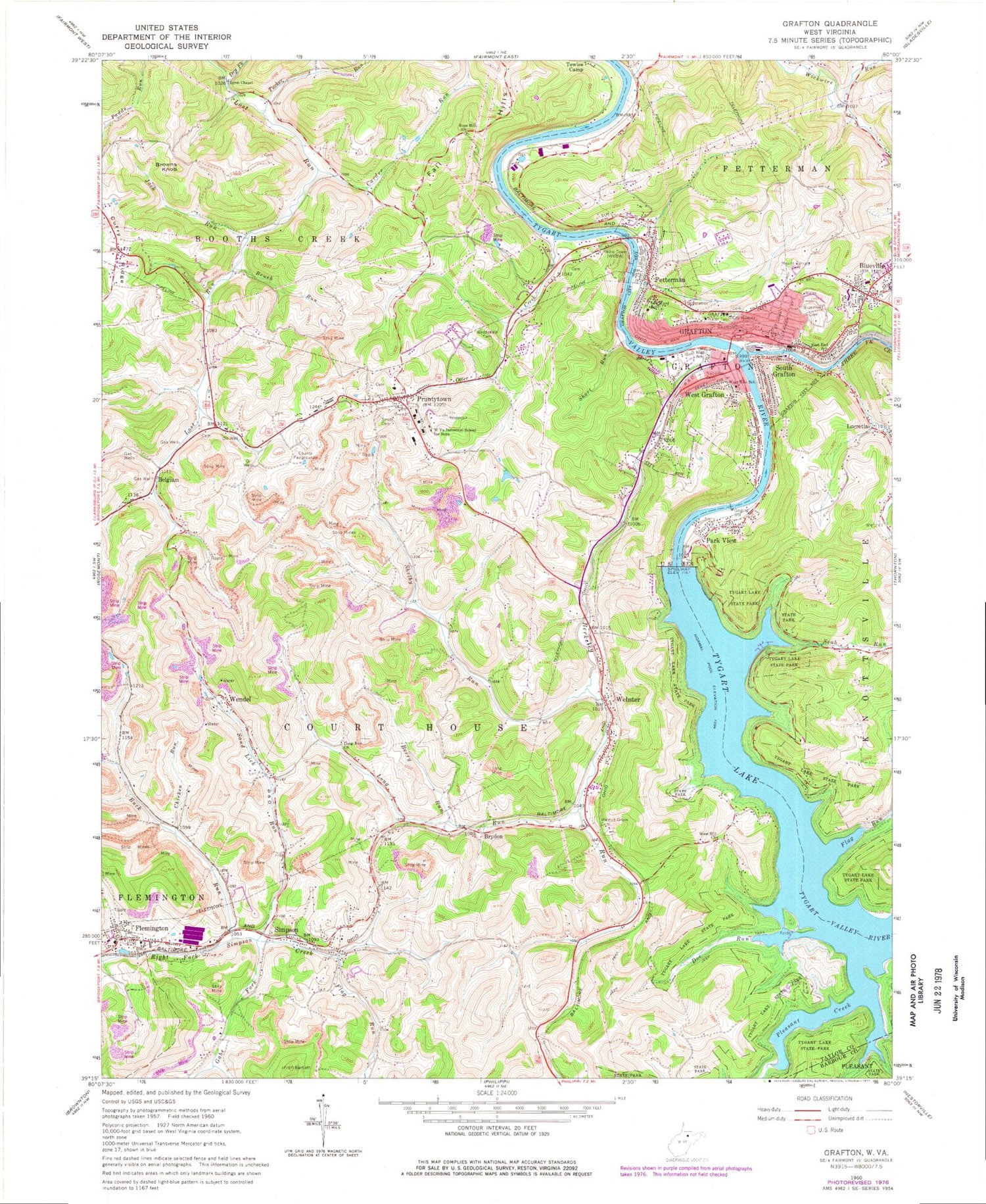Classic USGS Grafton West Virginia 7.5'x7.5' Topo Map Image