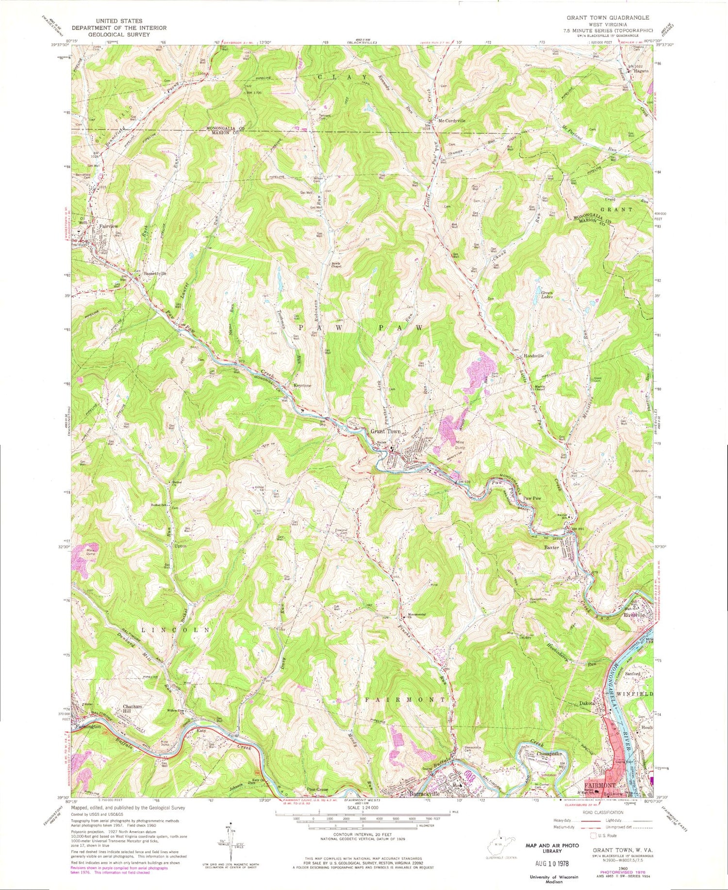Classic USGS Grant Town West Virginia 7.5'x7.5' Topo Map Image