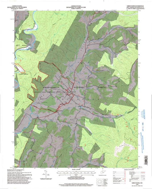 Classic USGS Green Bank West Virginia 7.5'x7.5' Topo Map Image