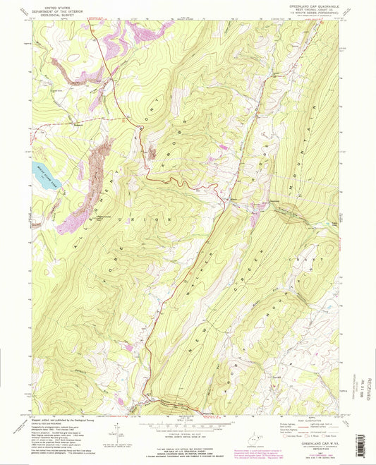 Classic USGS Greenland Gap West Virginia 7.5'x7.5' Topo Map Image