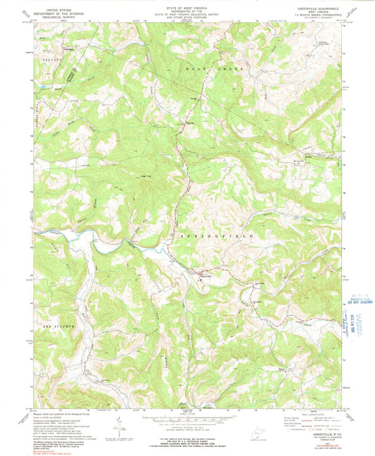 Classic USGS Greenville West Virginia 7.5'x7.5' Topo Map Image