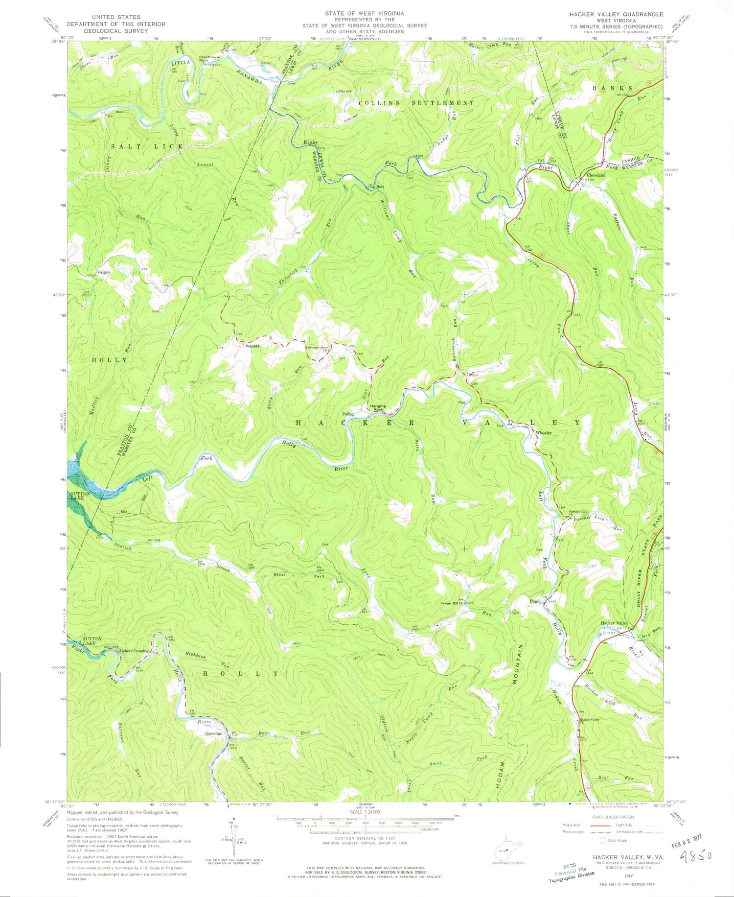Classic USGS Hacker Valley West Virginia 7.5'x7.5' Topo Map Image