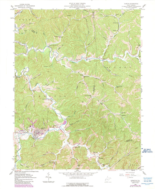 Classic USGS Hamlin West Virginia 7.5'x7.5' Topo Map Image