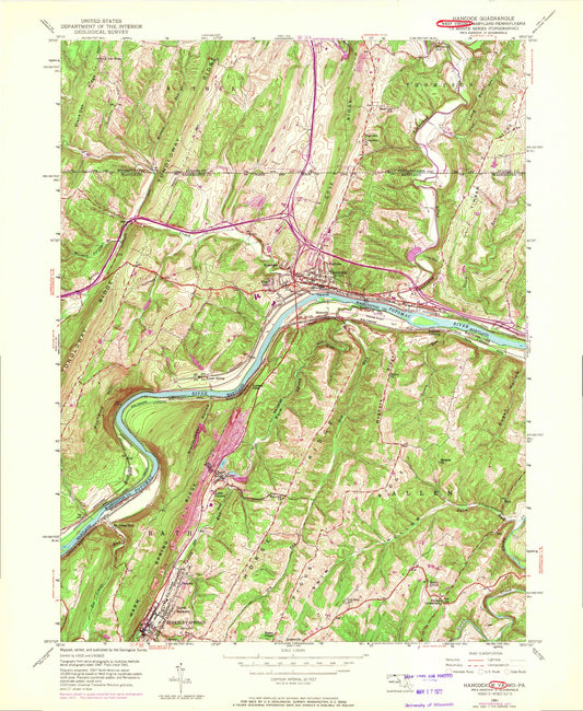 Classic USGS Hancock Maryland 7.5'x7.5' Topo Map Image