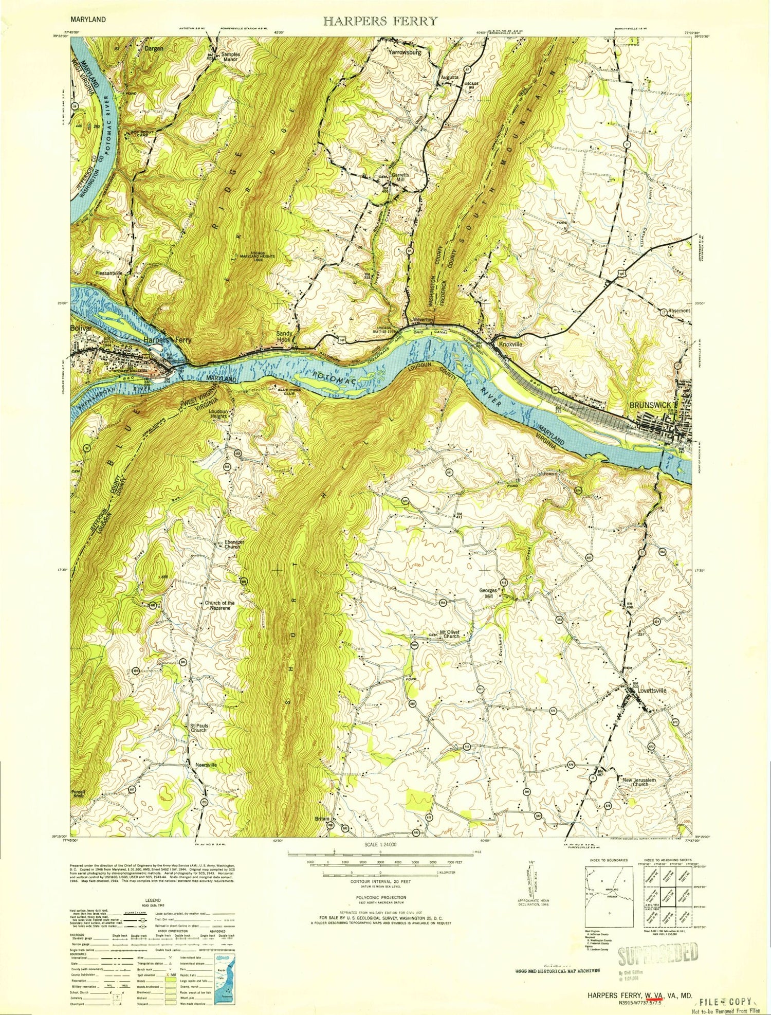 USGS Classic Harpers Ferry West Virginia 7.5'x7.5' Topo Map Image