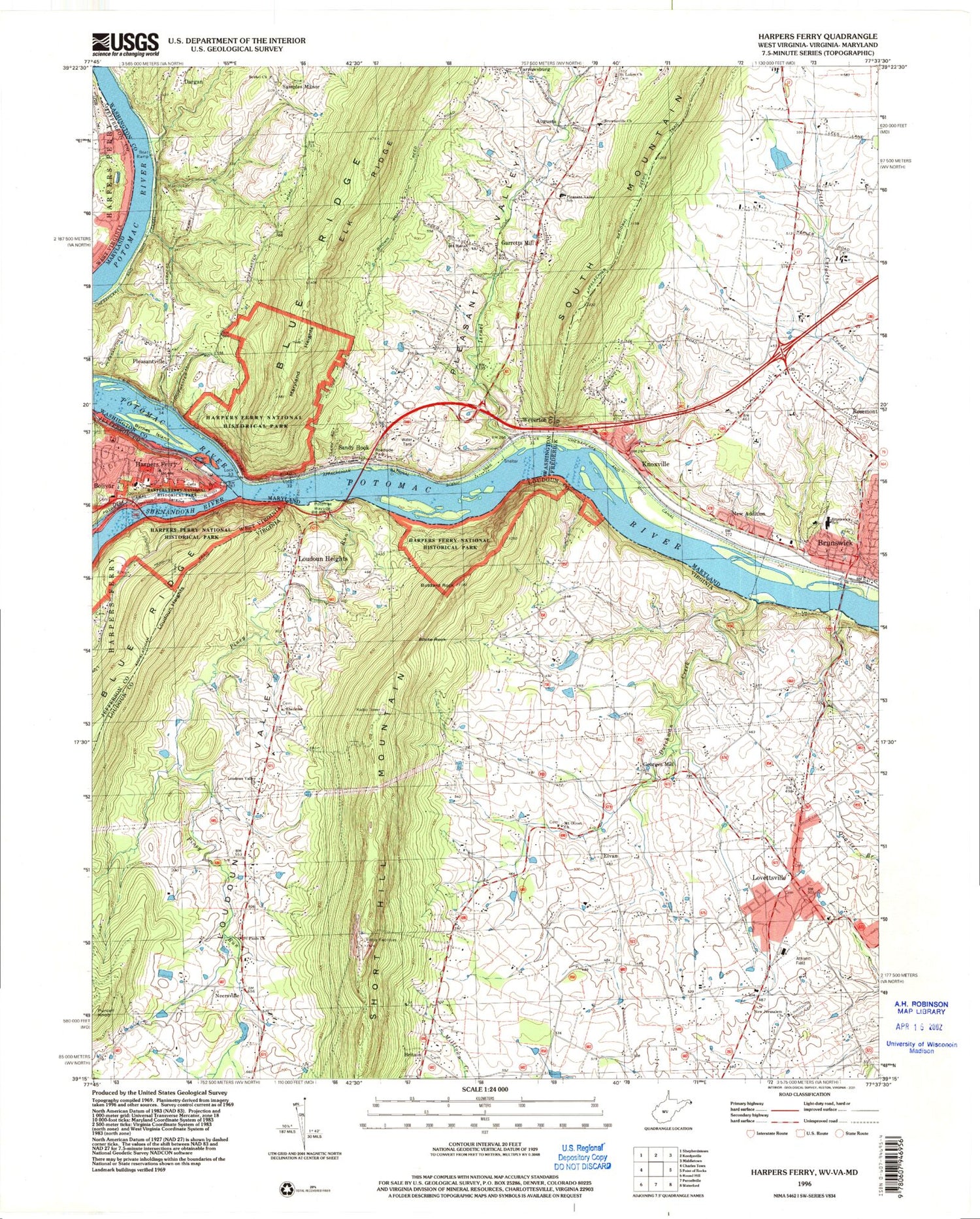 USGS Classic Harpers Ferry West Virginia 7.5'x7.5' Topo Map Image