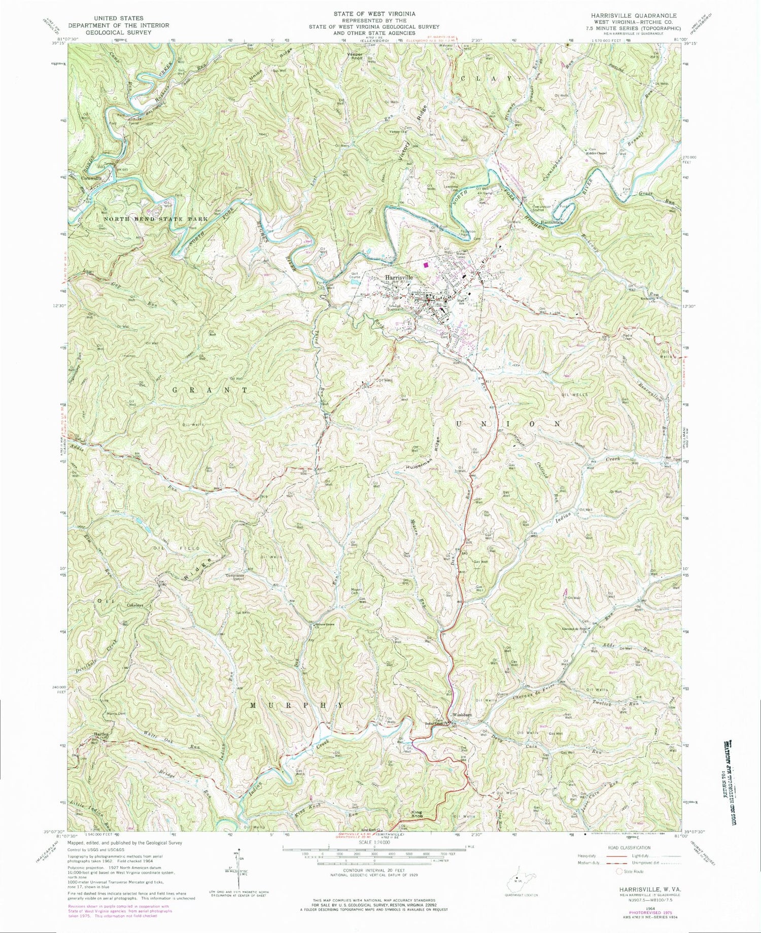 Classic USGS Harrisville West Virginia 7.5'x7.5' Topo Map Image