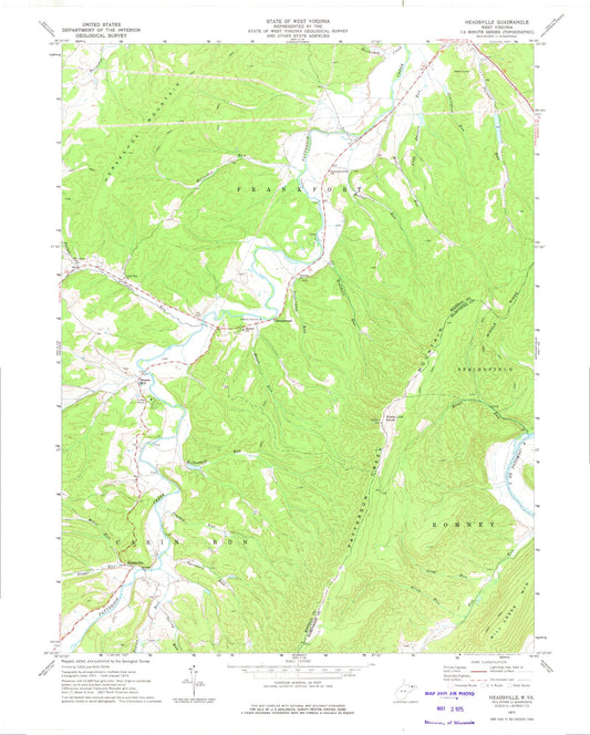 Classic USGS Headsville West Virginia 7.5'x7.5' Topo Map Image