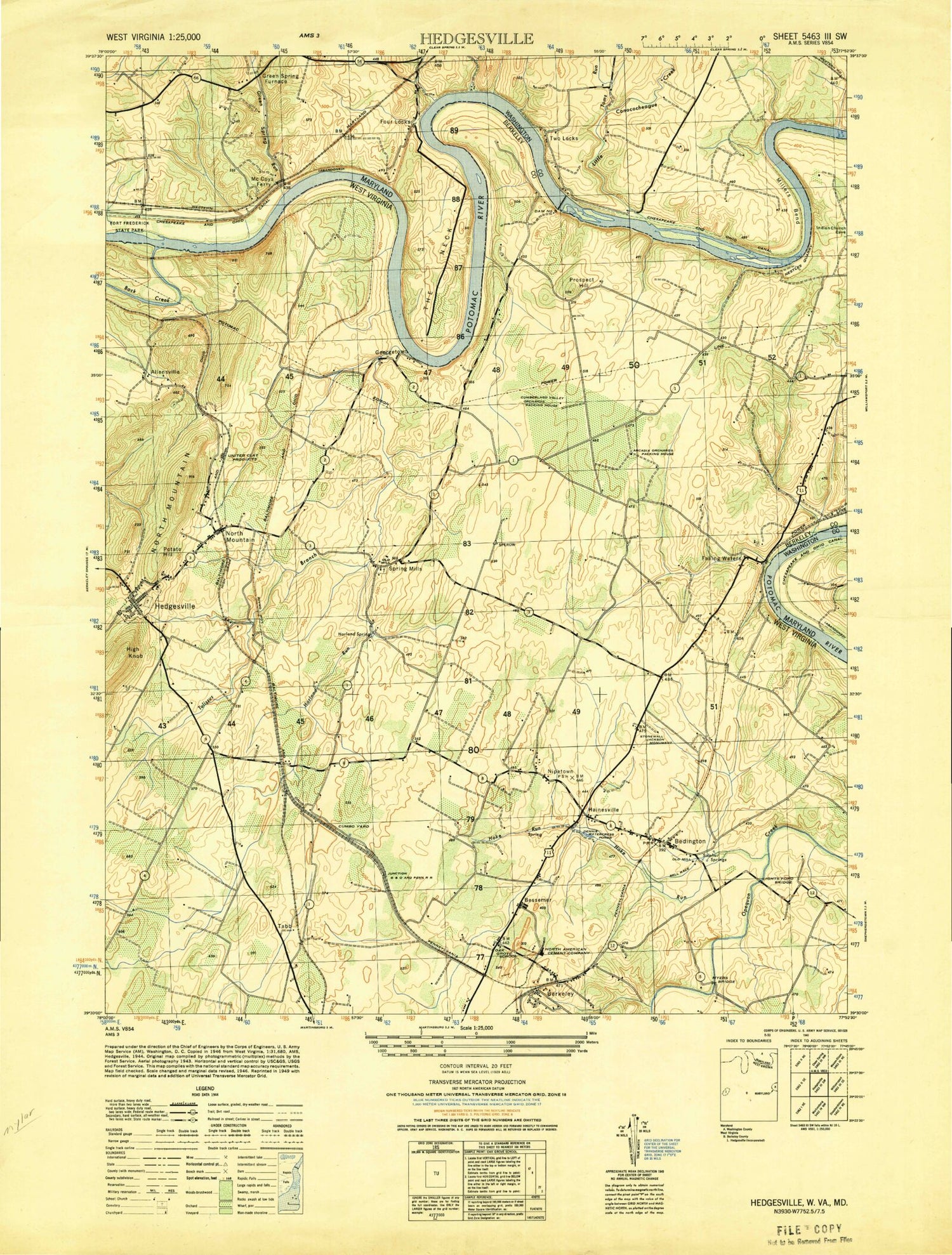 Classic USGS Hedgesville West Virginia 7.5'x7.5' Topo Map Image