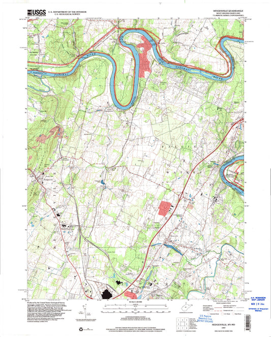 Classic USGS Hedgesville West Virginia 7.5'x7.5' Topo Map Image