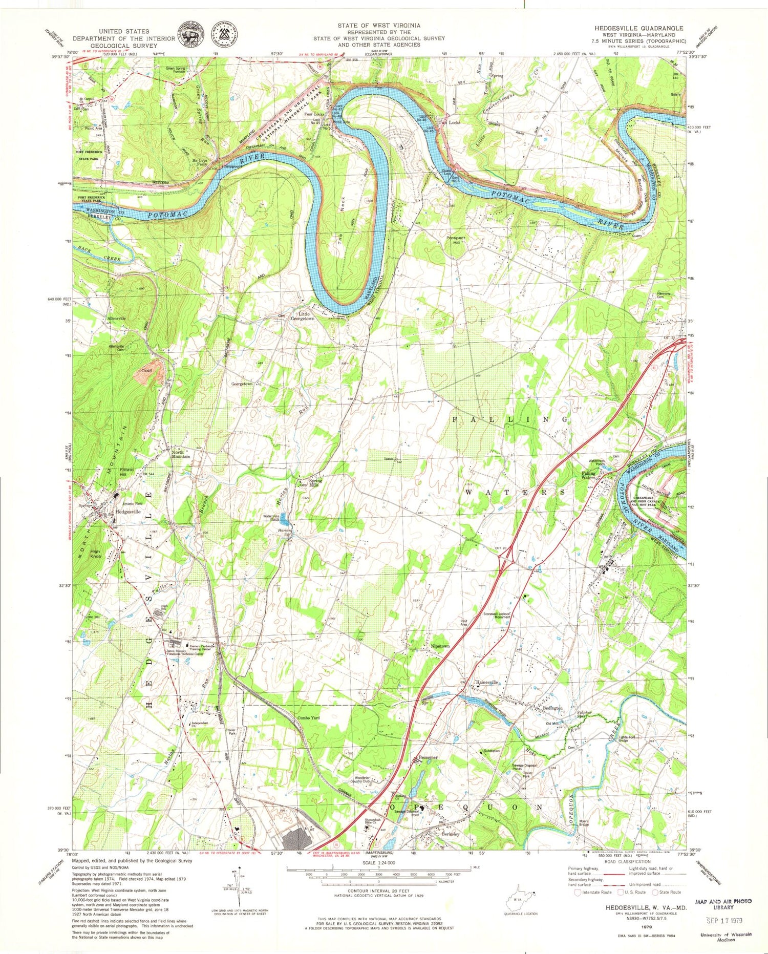 Classic USGS Hedgesville West Virginia 7.5'x7.5' Topo Map Image