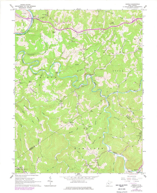 Classic USGS Herold West Virginia 7.5'x7.5' Topo Map Image