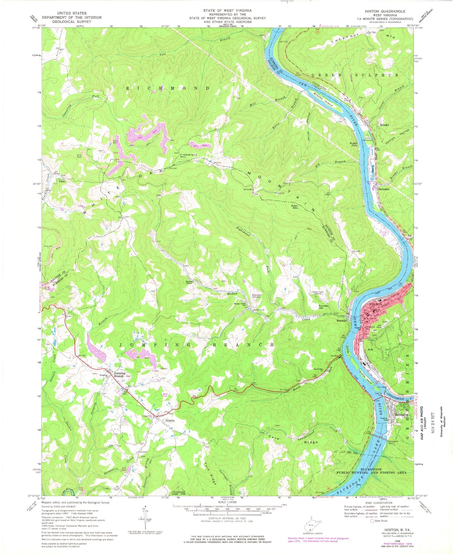 Classic USGS Hinton West Virginia 7.5'x7.5' Topo Map Image