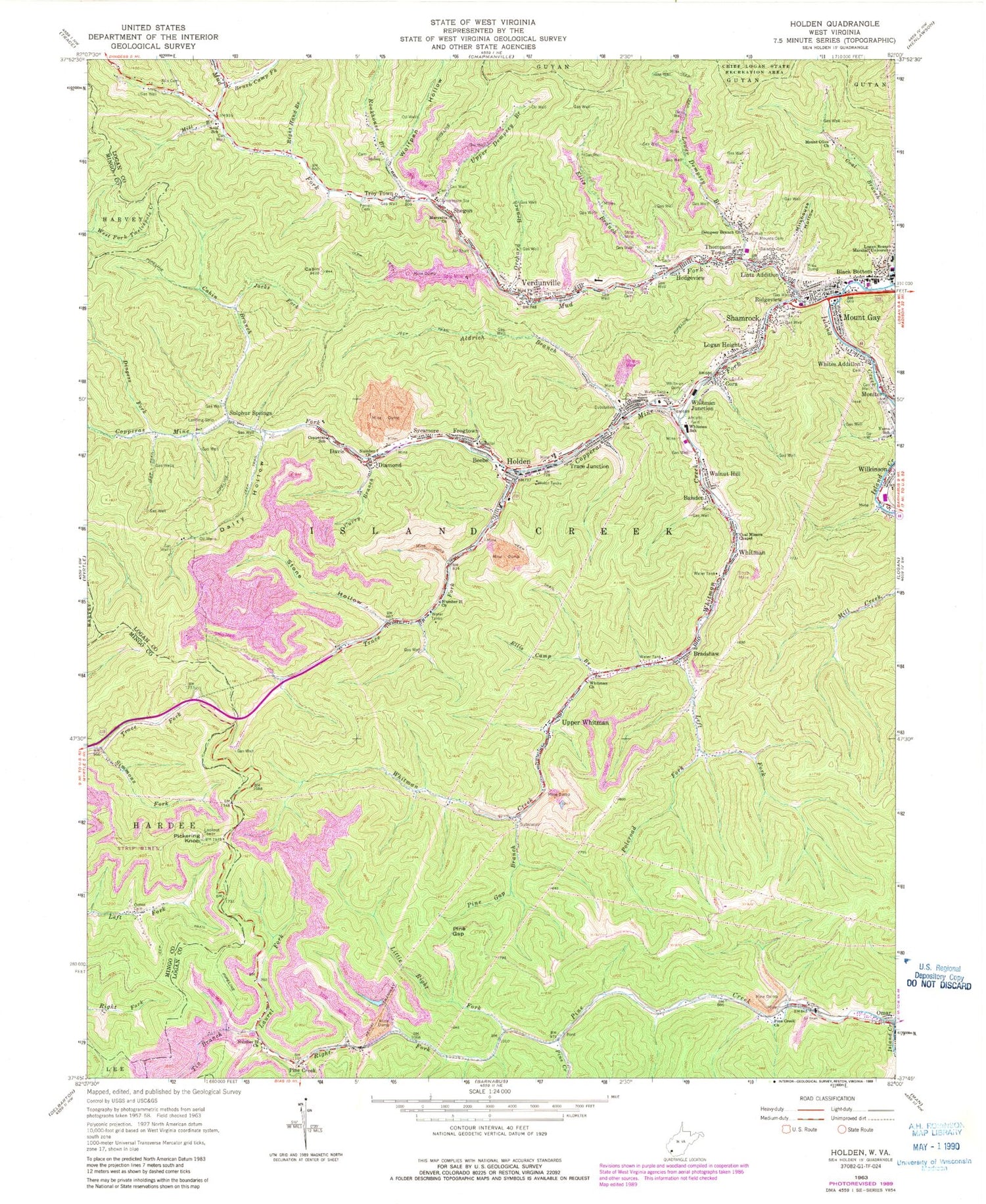 Classic USGS Holden West Virginia 7.5'x7.5' Topo Map Image