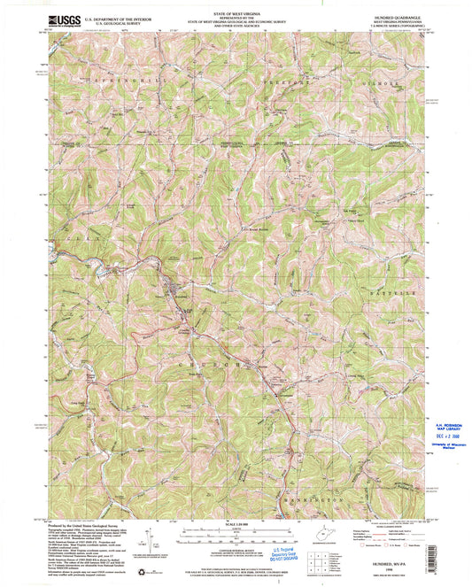 Classic USGS Hundred West Virginia 7.5'x7.5' Topo Map Image