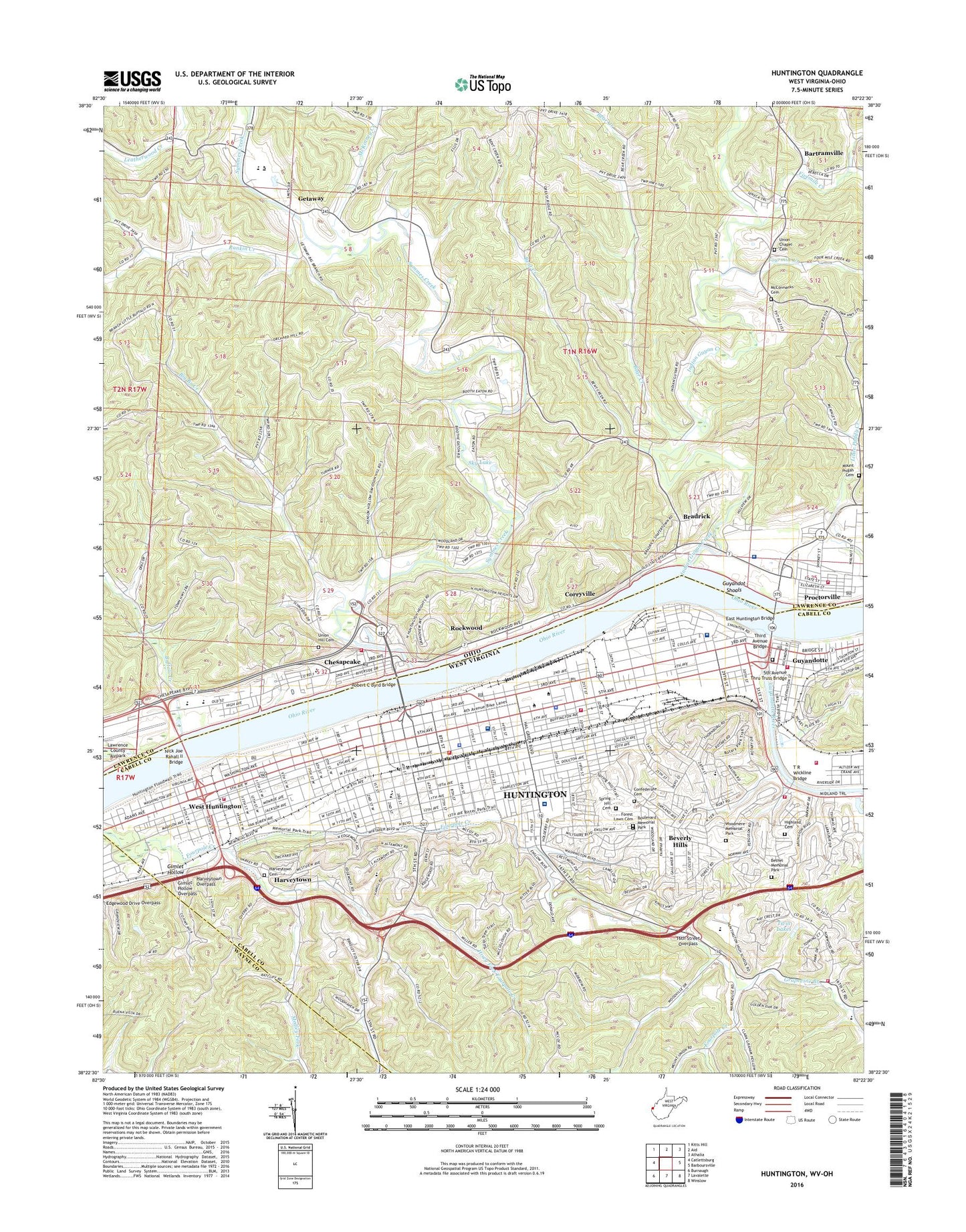 Huntington West Virginia US Topo Map Image