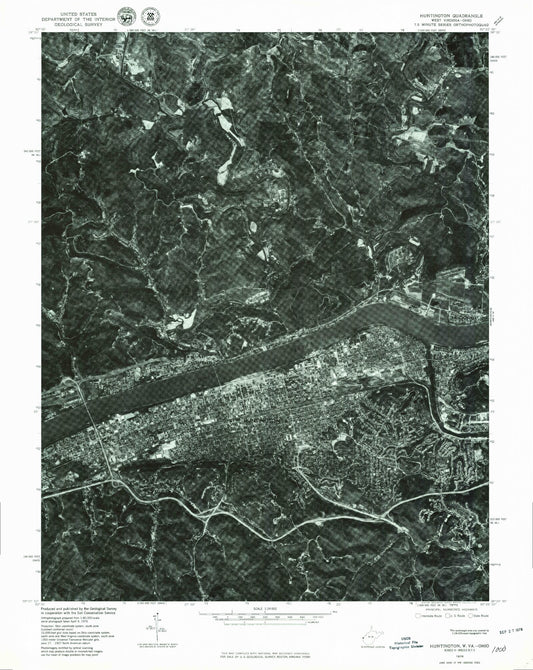 Classic USGS Huntington West Virginia 7.5'x7.5' Topo Map Image