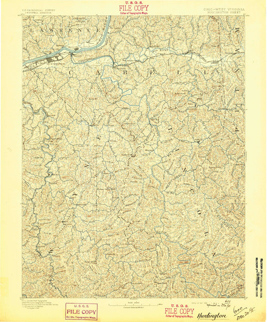 Historic 1892 Huntington West Virginia 30'x30' Topo Map Image