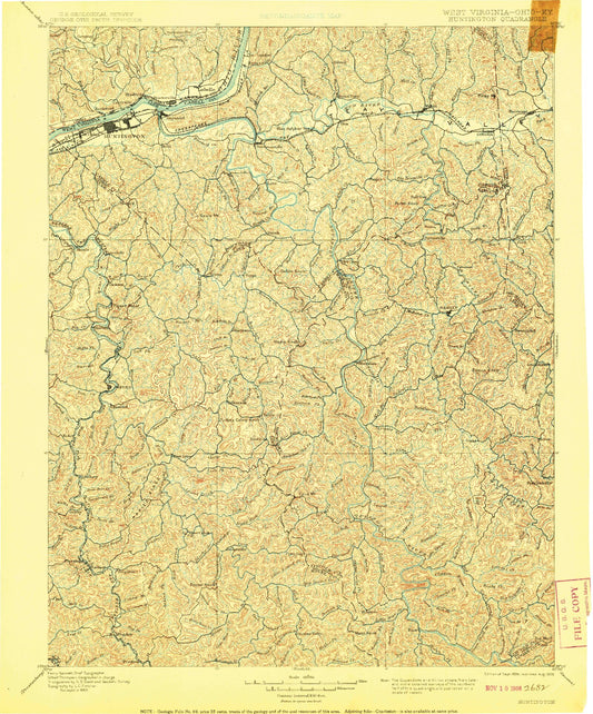 Historic 1898 Huntington West Virginia 30'x30' Topo Map Image