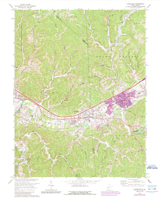 Classic USGS Hurricane West Virginia 7.5'x7.5' Topo Map Image