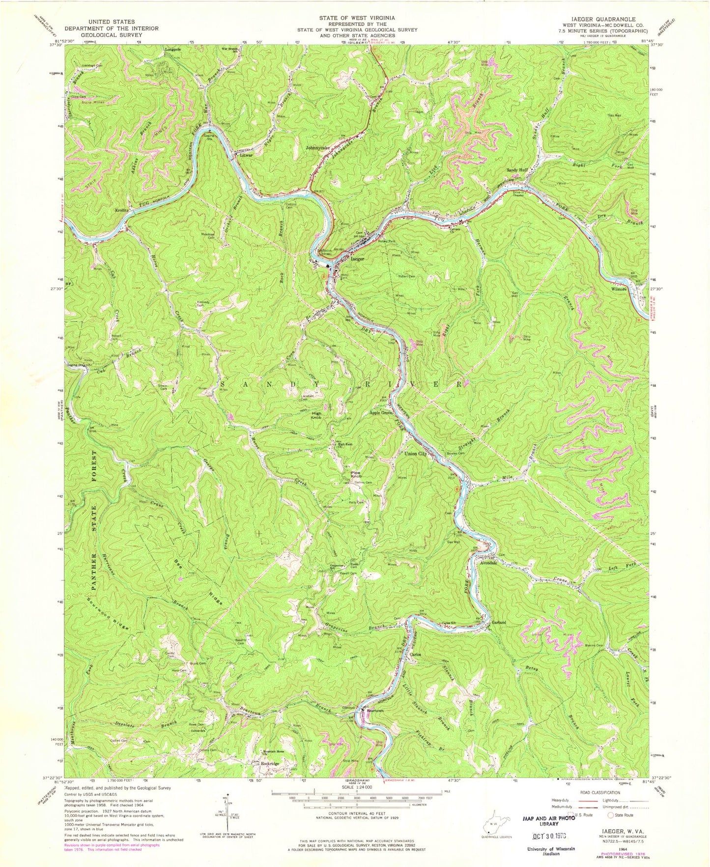 Classic USGS Iaeger West Virginia 7.5'x7.5' Topo Map Image