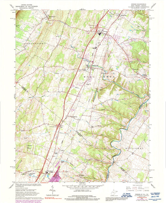 Classic USGS Inwood West Virginia 7.5'x7.5' Topo Map Image