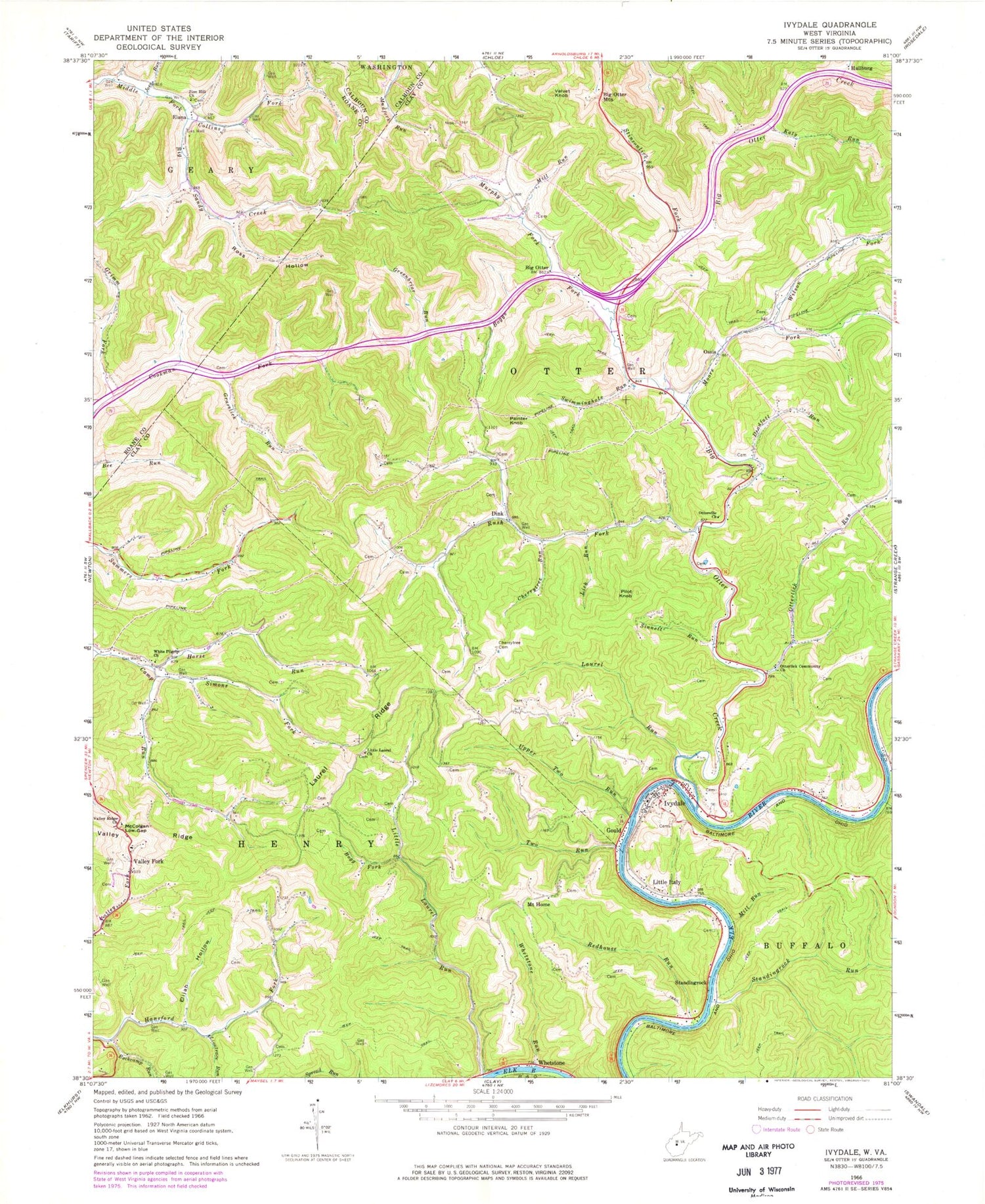Classic USGS Ivydale West Virginia 7.5'x7.5' Topo Map Image