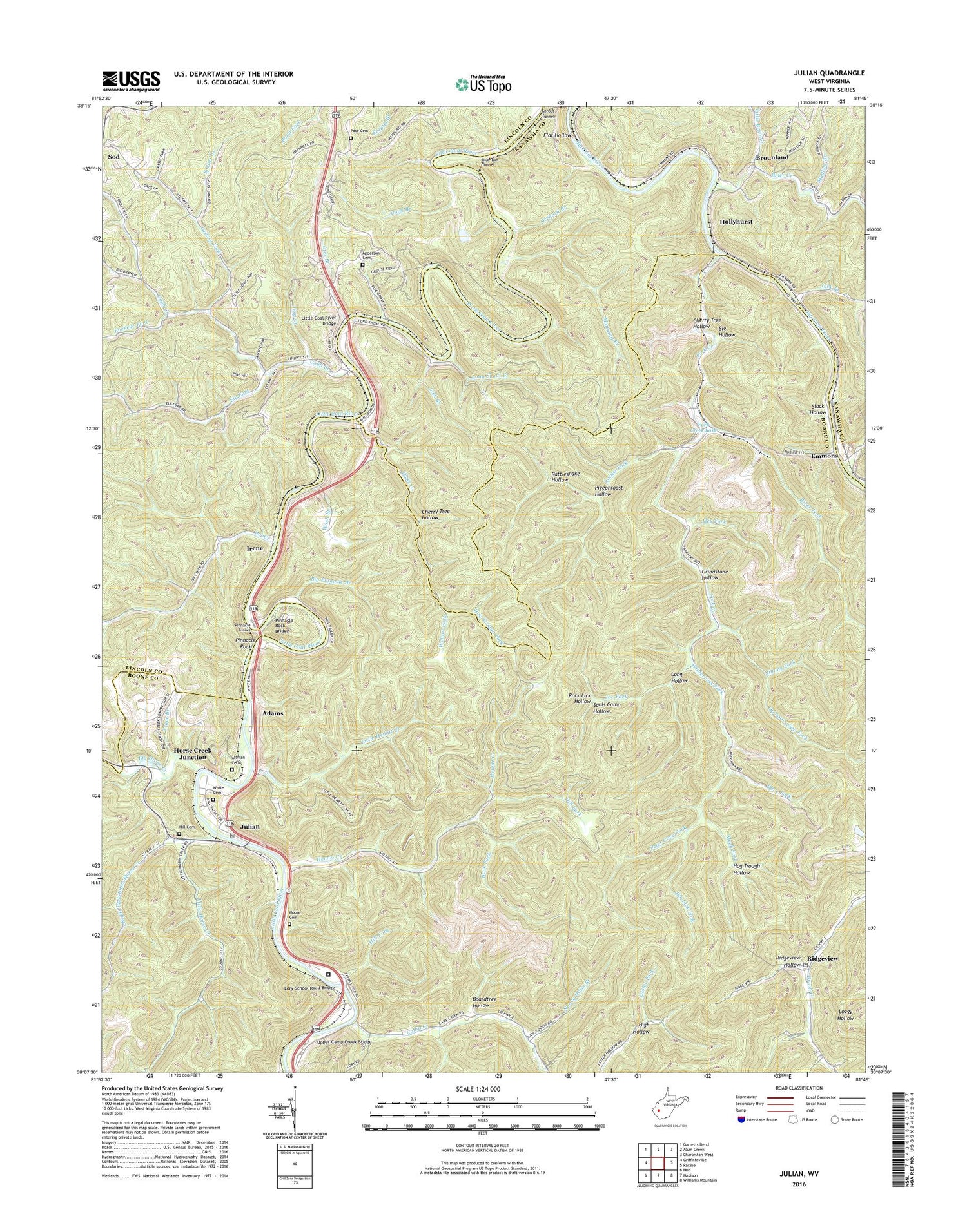 Julian West Virginia US Topo Map Image