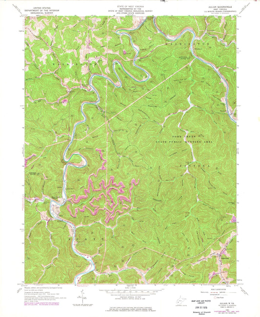 Classic USGS Julian West Virginia 7.5'x7.5' Topo Map Image