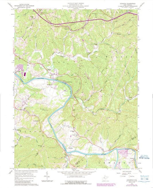 Classic USGS Kanawha West Virginia 7.5'x7.5' Topo Map Image