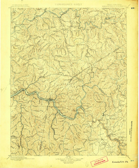 Historic 1900 Kanawha Falls West Virginia 30'x30' Topo Map Image