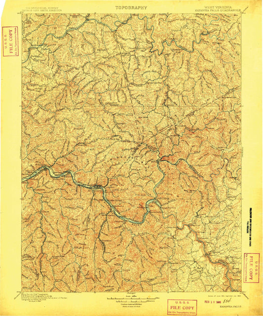 Historic 1901 Kanawha Falls West Virginia 30'x30' Topo Map Image