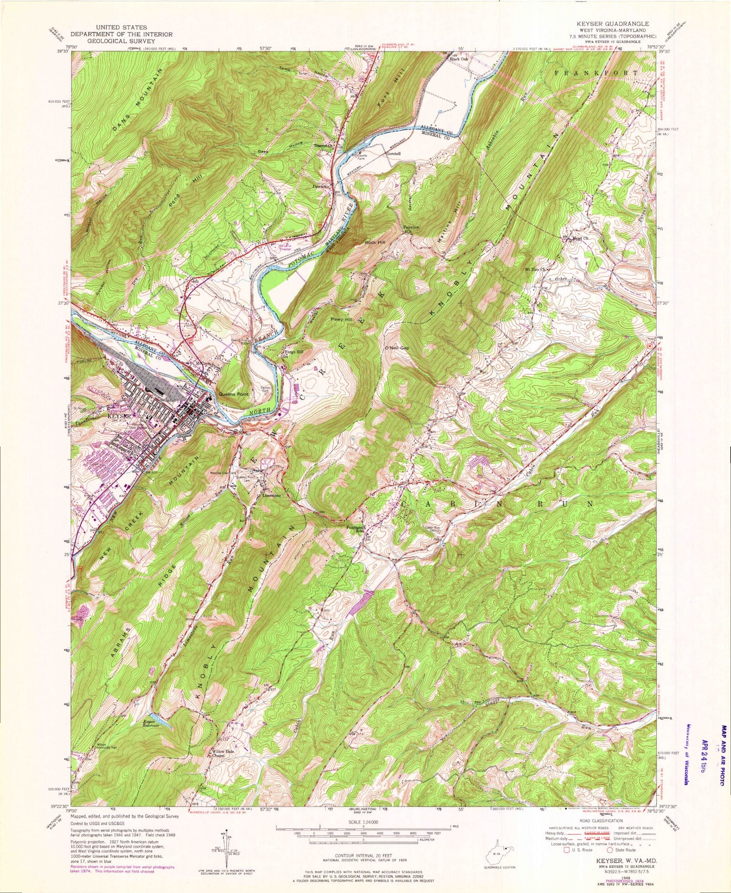 Classic USGS Keyser West Virginia 7.5'x7.5' Topo Map Image
