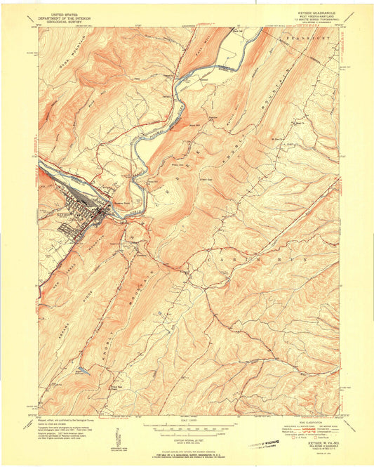 Classic USGS Keyser West Virginia 7.5'x7.5' Topo Map Image