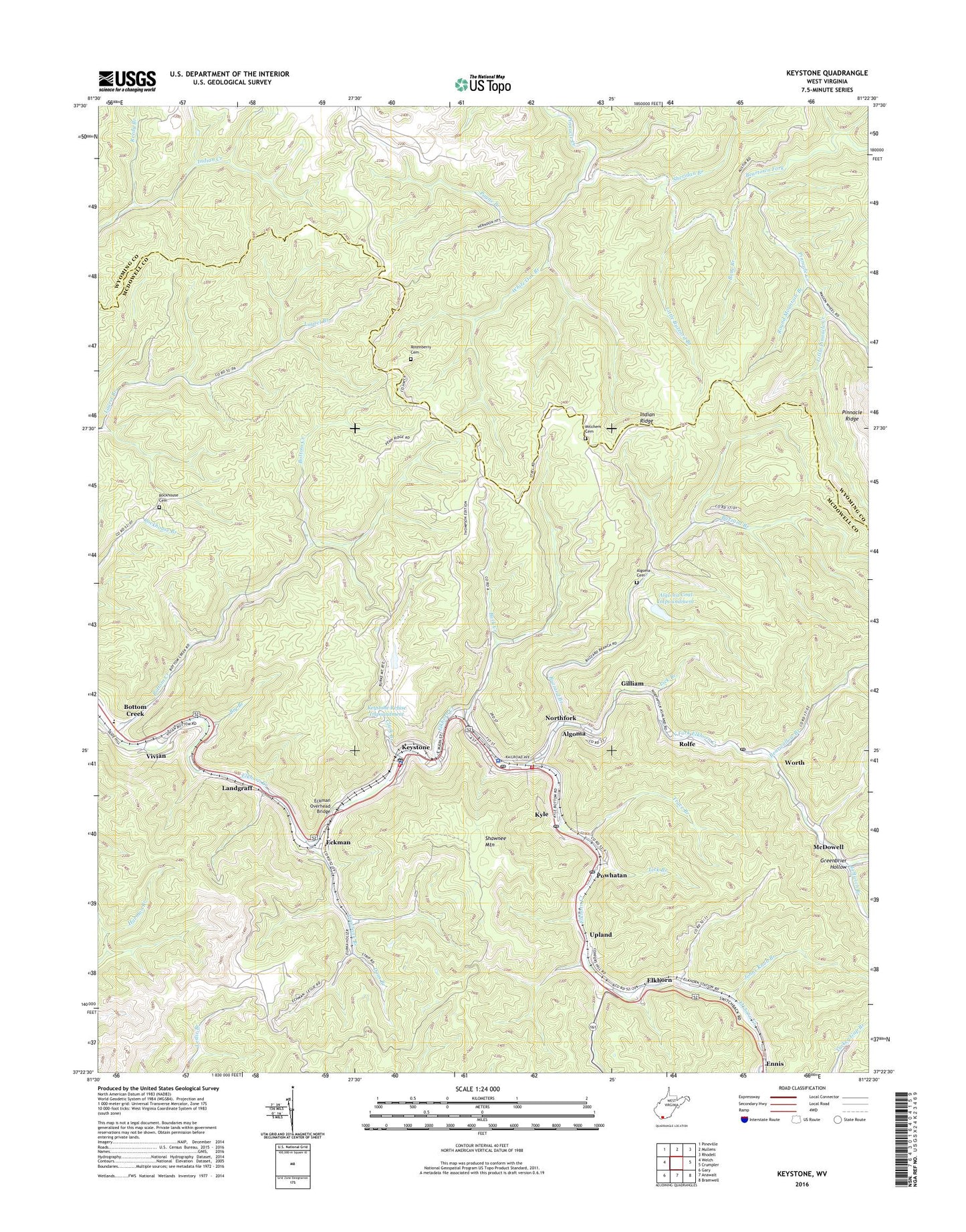 Keystone West Virginia US Topo Map Image