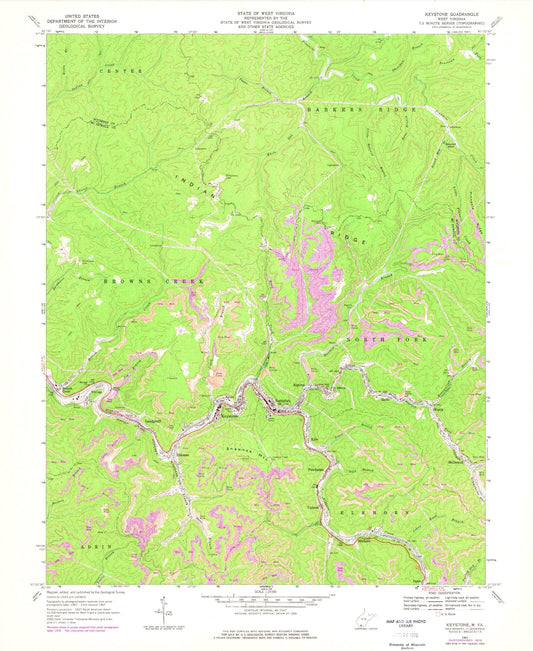 Classic USGS Keystone West Virginia 7.5'x7.5' Topo Map Image