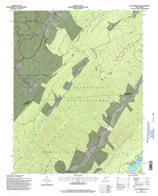 Classic USGS Lake Sherwood West Virginia 7.5'x7.5' Topo Map Image