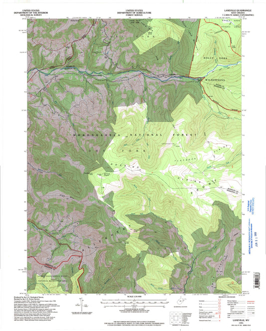 Classic USGS Laneville West Virginia 7.5'x7.5' Topo Map Image