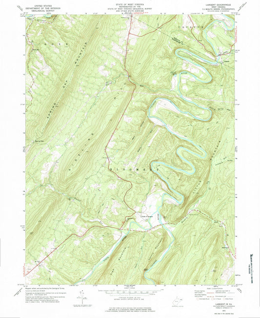 Classic USGS Largent West Virginia 7.5'x7.5' Topo Map Image