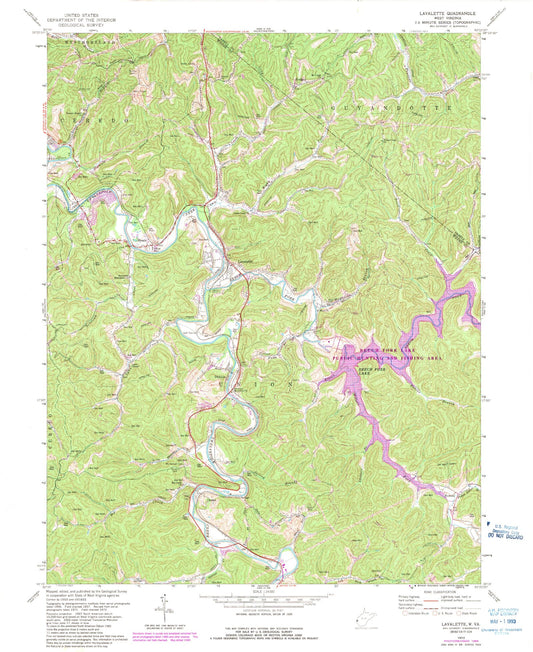 Classic USGS Lavalette West Virginia 7.5'x7.5' Topo Map Image