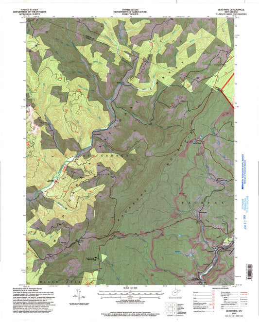 Classic USGS Lead Mine West Virginia 7.5'x7.5' Topo Map Image