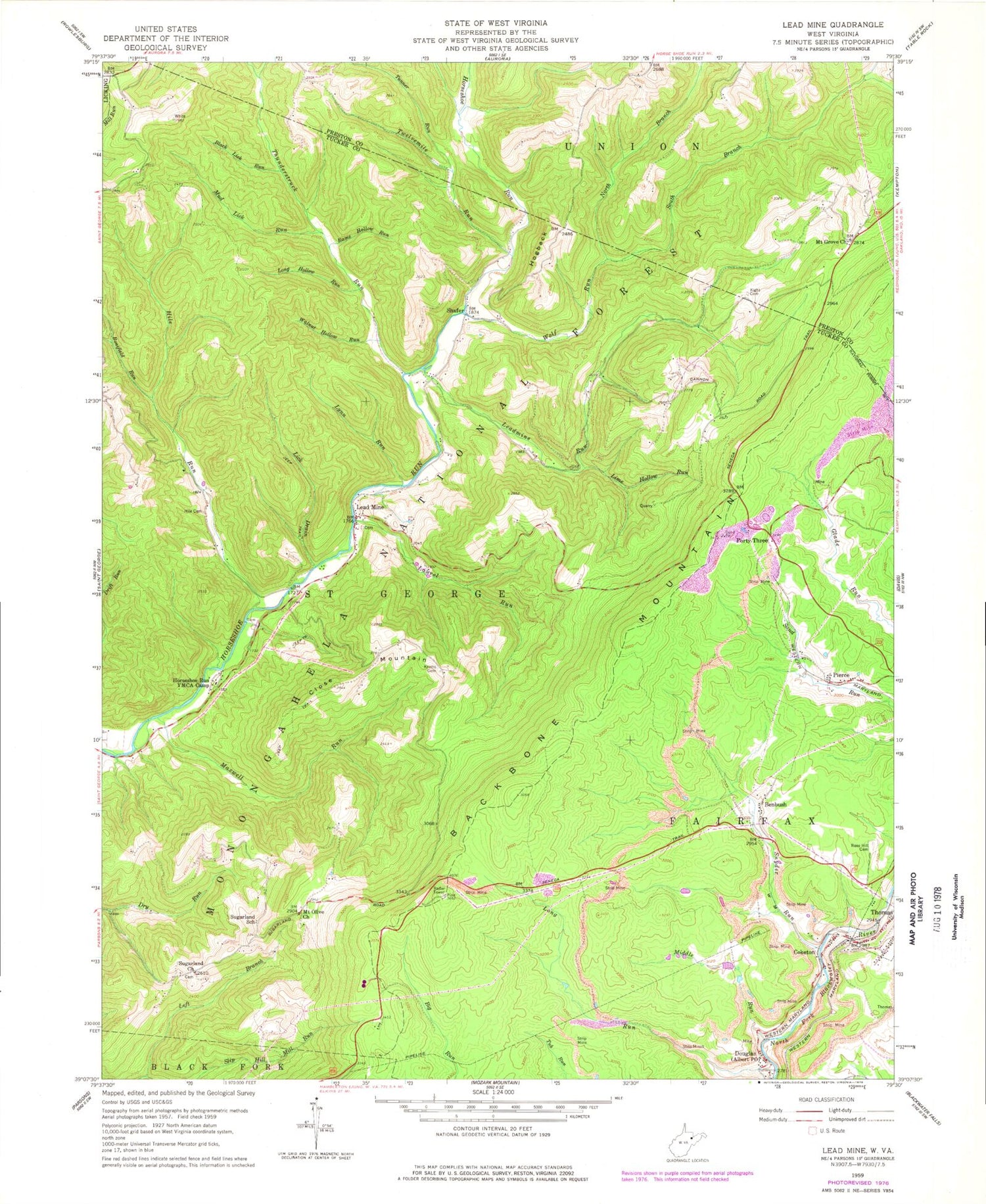 Classic USGS Lead Mine West Virginia 7.5'x7.5' Topo Map Image