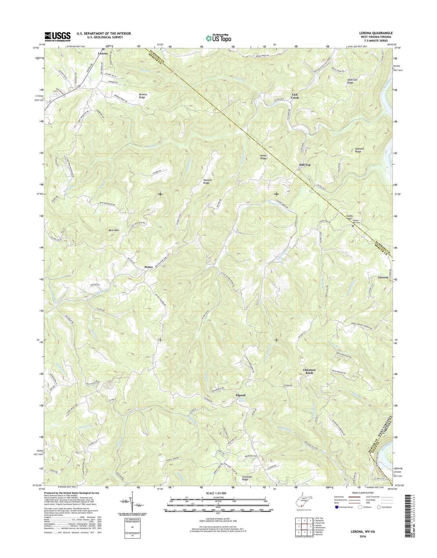 Lerona West Virginia US Topo Map Image