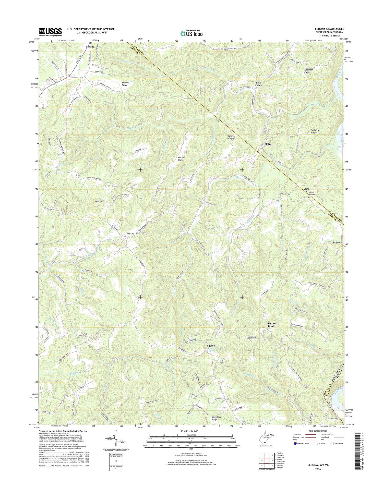 Lerona West Virginia US Topo Map Image