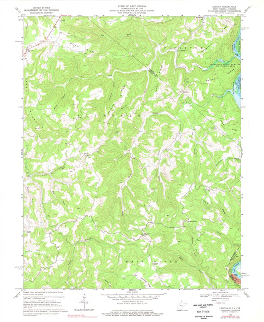Classic USGS Lerona West Virginia 7.5'x7.5' Topo Map Image