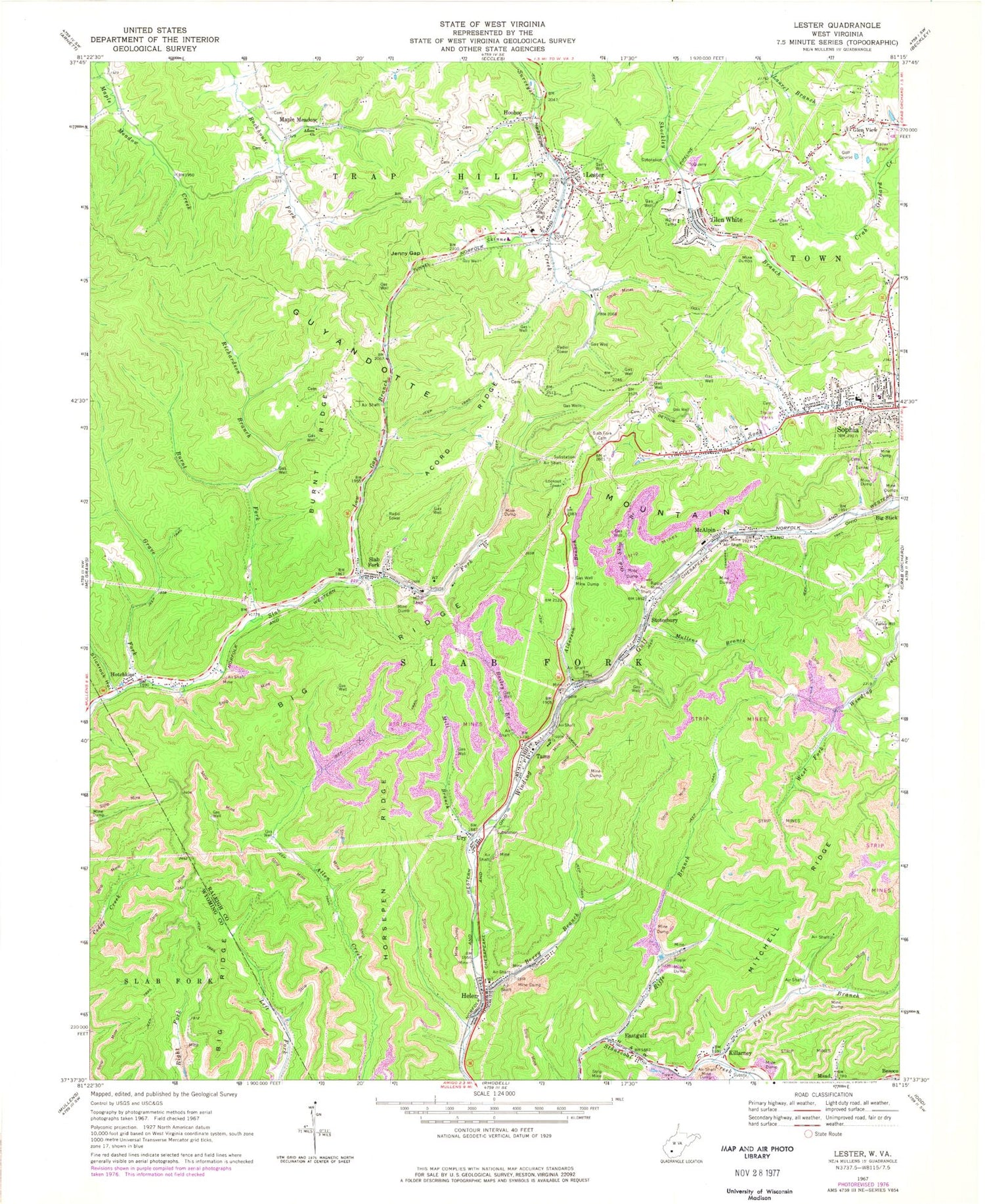 Classic USGS Lester West Virginia 7.5'x7.5' Topo Map Image