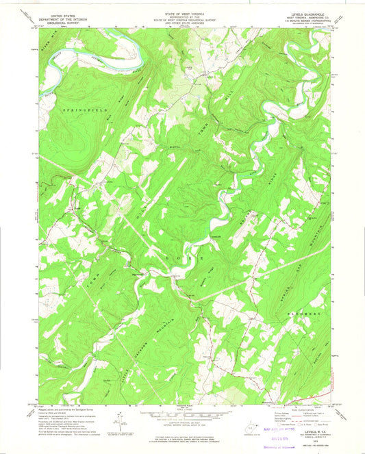 Classic USGS Levels West Virginia 7.5'x7.5' Topo Map Image